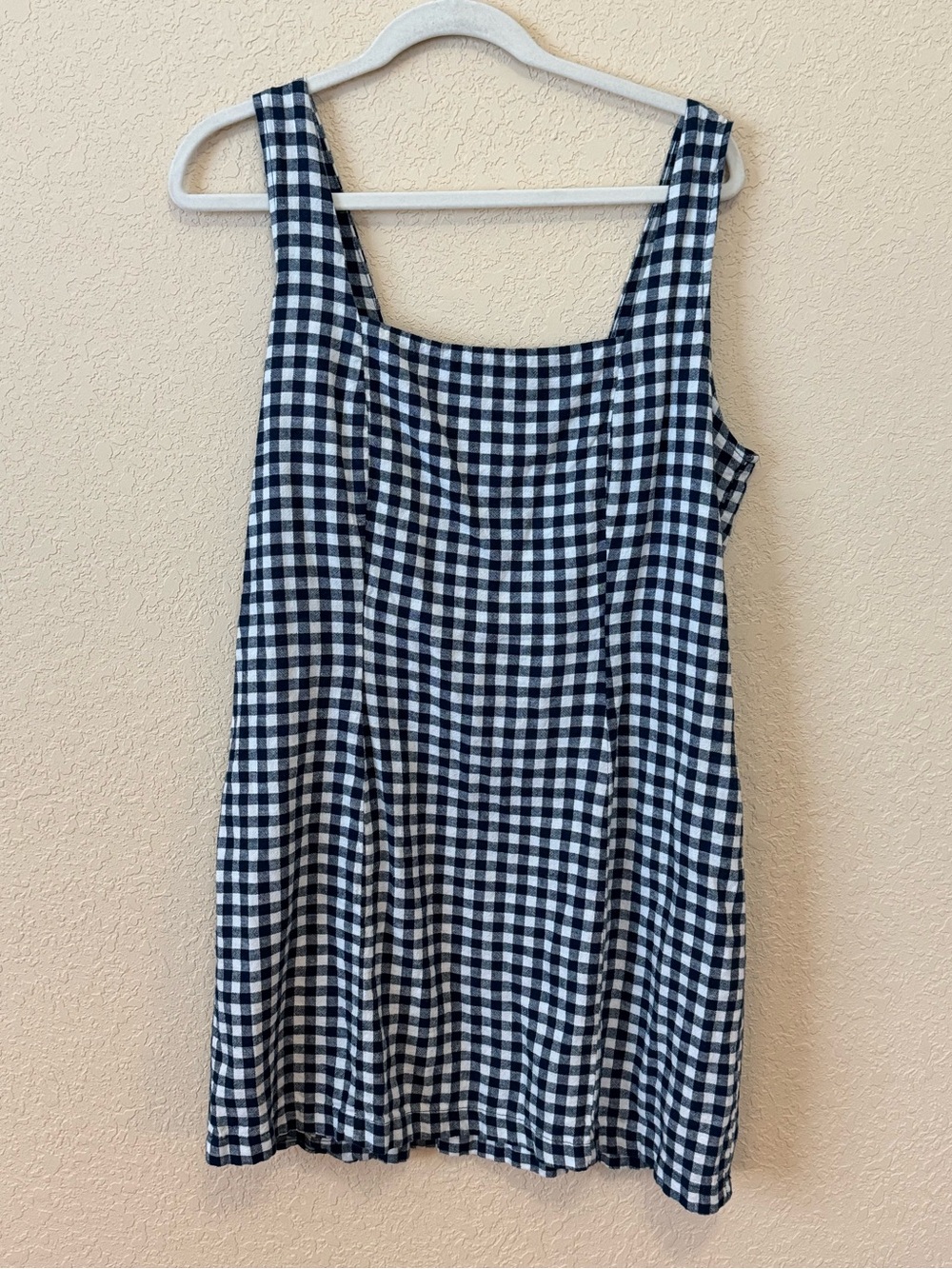 Old Navy Linen Blend Square Neck Blue Gingham Dress, Size L
